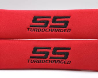 2 piezas (1 par) de fundas para cinturón de seguridad con bordado para Chevrolet SS Turbocharged: negro, rojo, azul, gris, amarillo, verde, rosa, marrón y blanco.