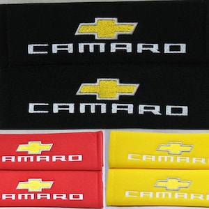 2 pieces (1 PAIR) Chevrolet Camaro Logo Embroidery Seat Belt Cover Cushion Shoulder Pads - Black/Red/Blue/Gray/Yellow/Green/Pink/Brown/White