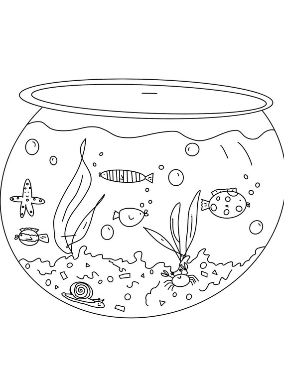 Fishbowl Coloring Sheet Etsy