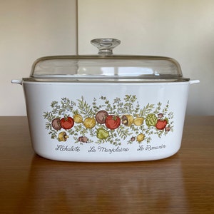 Rare and Collectible Vintage 5 Litre Corning Ware Casserole Dish and Pyrex Lid | Hard-to-Find Spice of Life Design | Bellarine Bazaar