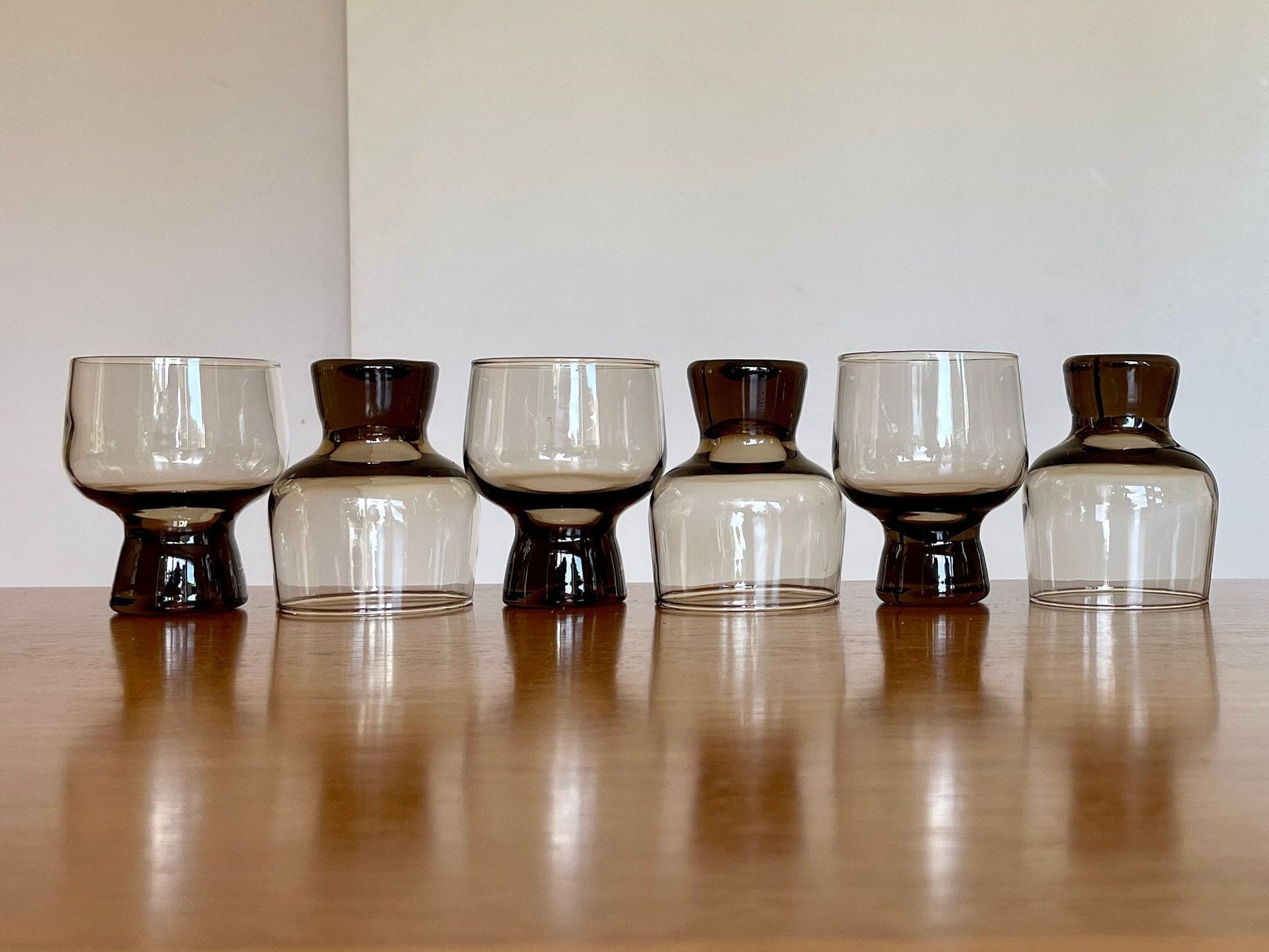 Six Stylish Vintage Crown Corning 'Regis' Smoky Quartz Spirit Glasses | Australian Barware | Spirits | Fortified Wines | Bellarine Bazaar