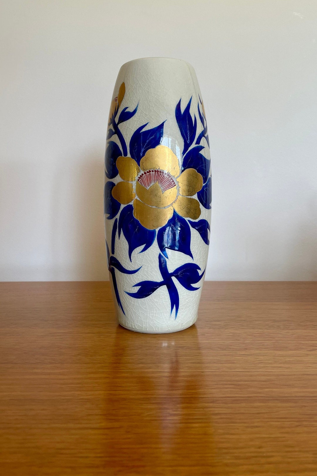 Vintage Handpainted Japanese Vase With Stunning Ultramarine Etsy