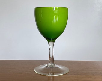 Vintage MCM Small Green Empoli-Style Cased Glass Goblet | Handcrafted Retro Elegance | Peak 1970s Colour and Style | Bellarine Bazaar