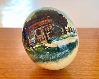 Vintage Hand Painted Ostrich Egg | Chocolate Box Scene | Cottage Garden Painting | Bellarine Bazaar