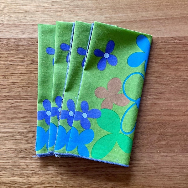 Set of Four Vintage ‘Flower Power’ Cotton Napkins | 1960s Style | Unused and As New | Bellarine Bazaar