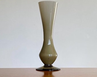 Small Vintage Empoli-Style Cased Glass Bud Vase | Smoky Quartz and Warm Grey Colour | Iconic MCM Silhouette | Bellarine Bazaar