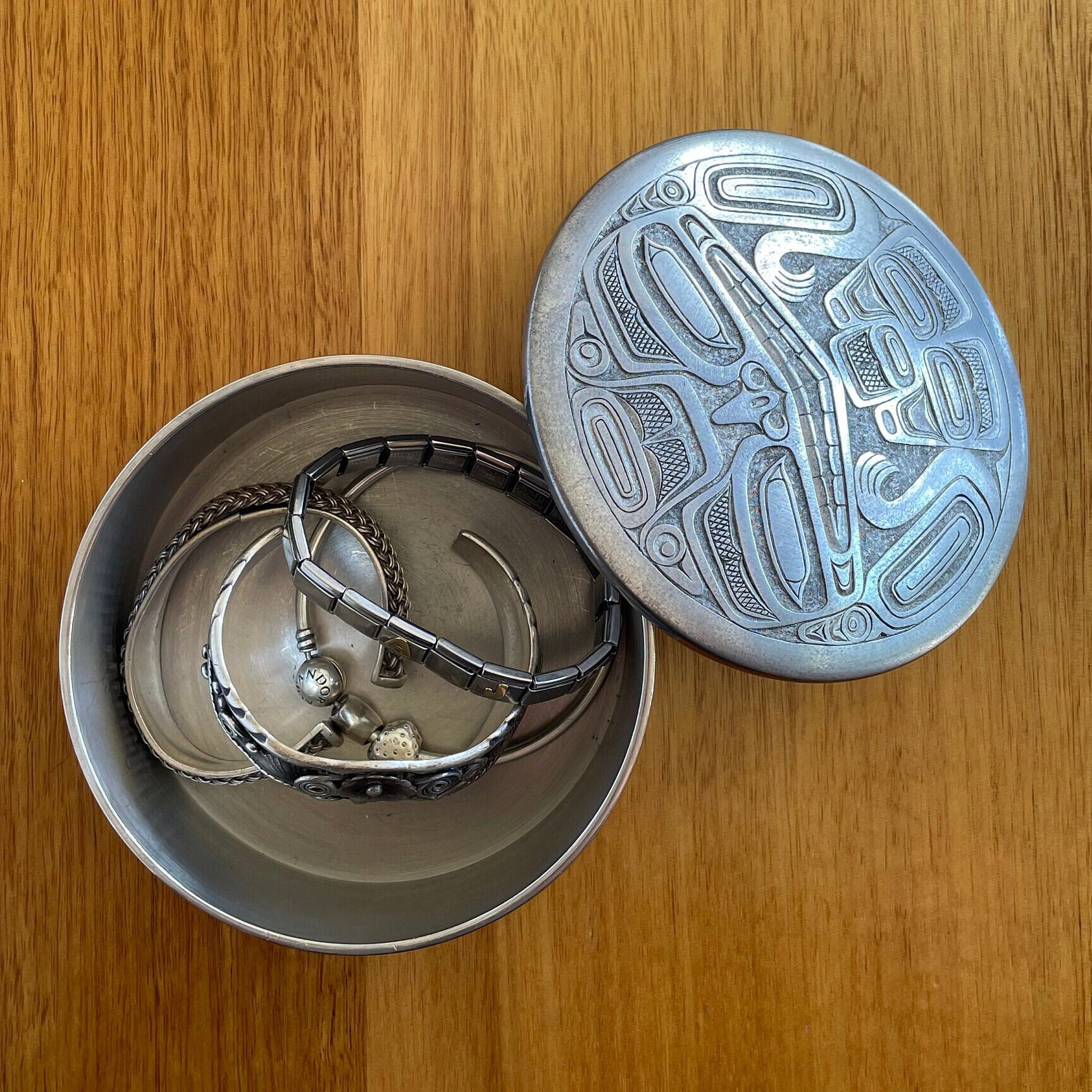Vintage Boma Round Pewter Trinket Box | Large Size | “bear Mask” Design ...