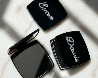 Espejo compacto de perla personalizado, espejo de maquillaje con nombre personalizado, espejo de bolsillo con texto, regalo para ella, regalo para dama de honor