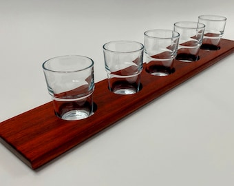 Padauk Wood Drink Flight with 5 Glasses