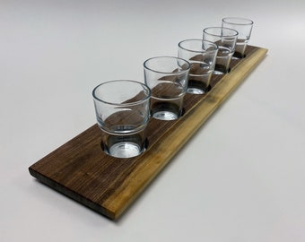 Walnut Wood Drink Flight with 5 Glasses