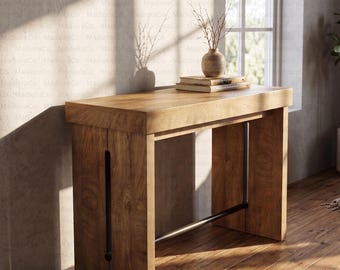 Wooden Console Bar Height Table Modern Narrow Entryway Bar Table Hand Crafted Counter Height Table Industrial Bar Height Console Pub Table