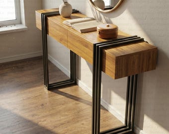 63 Inches Rustic Console Table, Narrow Side Table, Entryway Table, Minimalist Walnut Coffee Table, Wooden Coffee Table