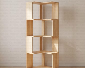 5-Tier Wooden Corner Shelf With Tall Storage Cabinet Book Shelves Modern Wood Corner Bookcase Display Shelf for Living Room