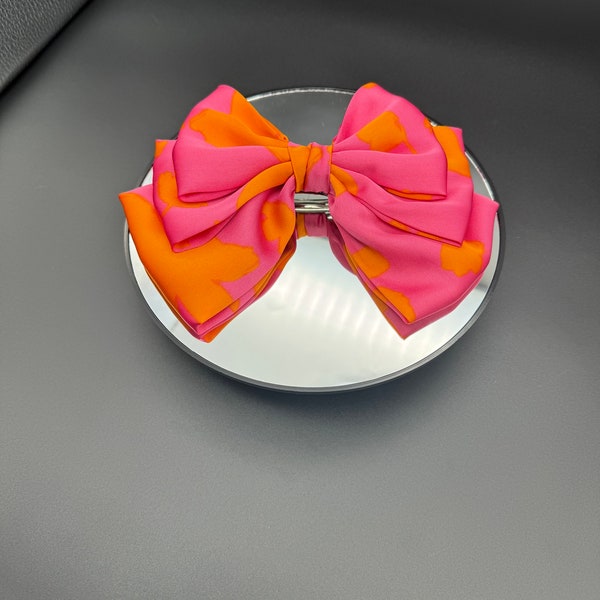 Triple layers Pink and Orange Bow Hair Clip.