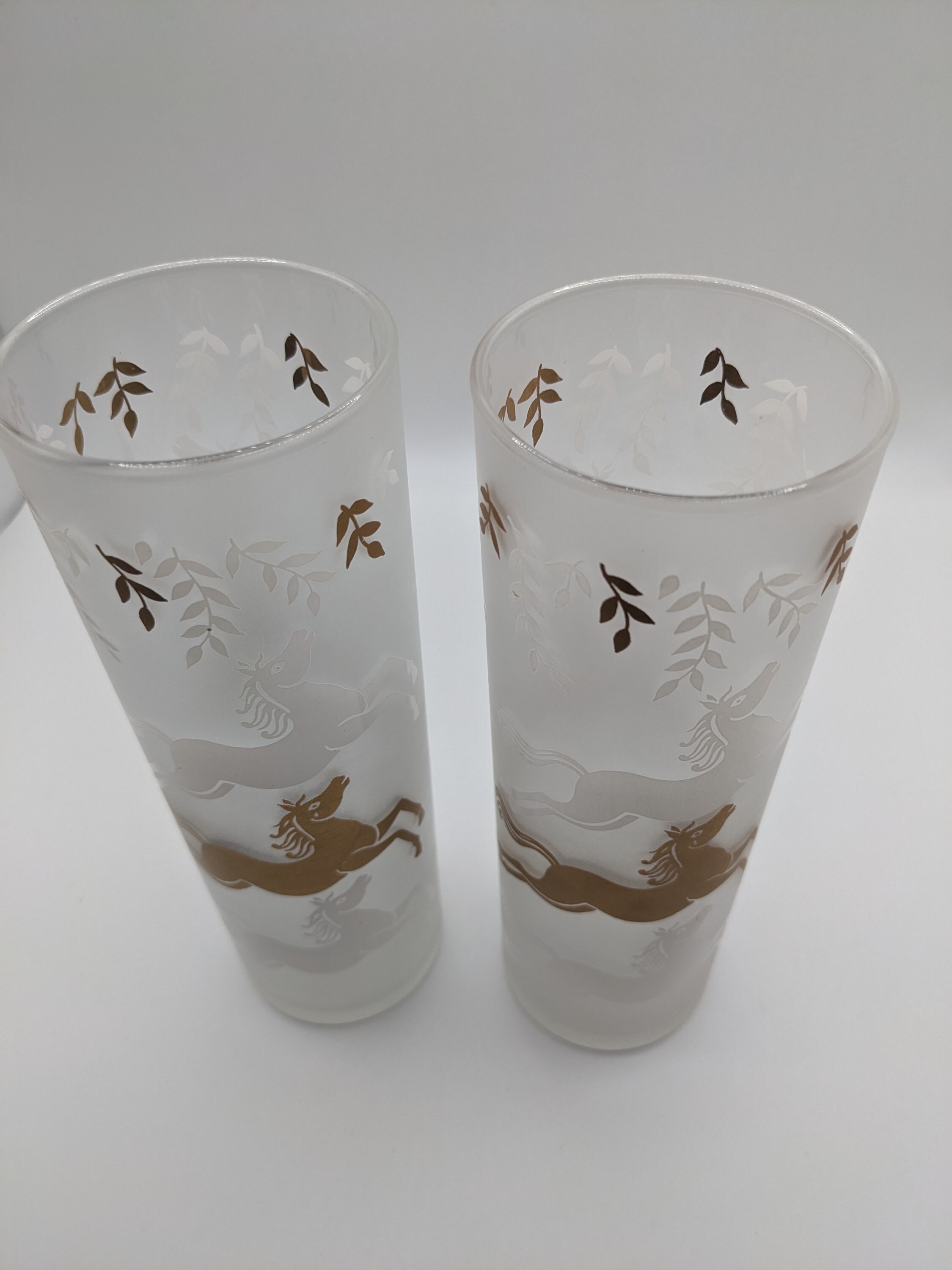 Vintage Frosted Highball Glasses Gold and White Horses Set of Etsy