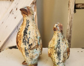 VTG MCM Lote de 2 PINGÜINOS Hierro fundido o metal