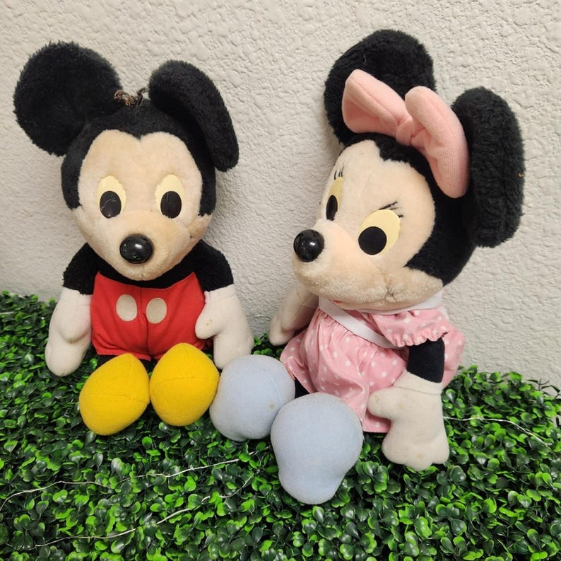 Mickey & Minnie Mouse Plush Vintage 1980s Hasbro Softies Stuffed Toy Set image 2
