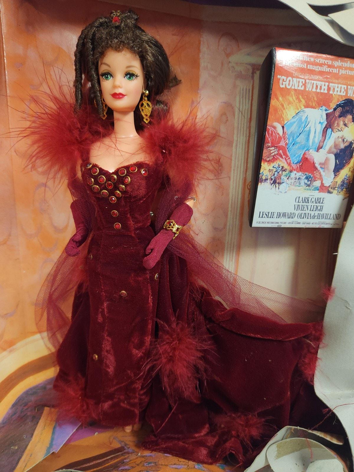 open lace back dress Barbie as Scarlett O'Hara Gone With The Wind Red Velvet Dress by Mat   Enchanted Styles