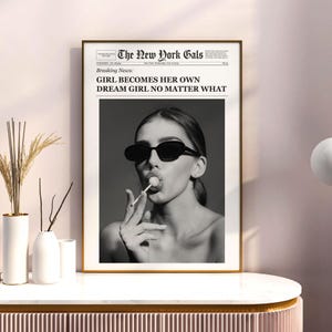 Vintage New York Times Stil Wandkunst - Trendiger Y2K Zeitungsdruck für Barwagen, Wohnheim oder Girly Raumdekor
