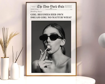 Vintage New York Times Style Wall Art - Trendy Y2K Newspaper Print for Bar Cart, Dorm, or Girly Room Decor