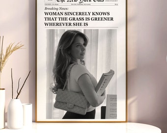 Trendy Newspaper Wall Art, Digital Download, New York Gals Print, Aesthetic Black and White Decor, Y2K Poster for Dorm or Bar Cart
