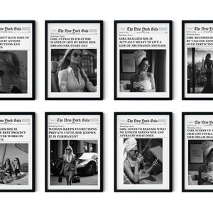 New York Times Style Wall Art - 8 druckbare Zeitungsposter | Schwarz Weiß Digitaler Download für die Galerie Wand Dekor
