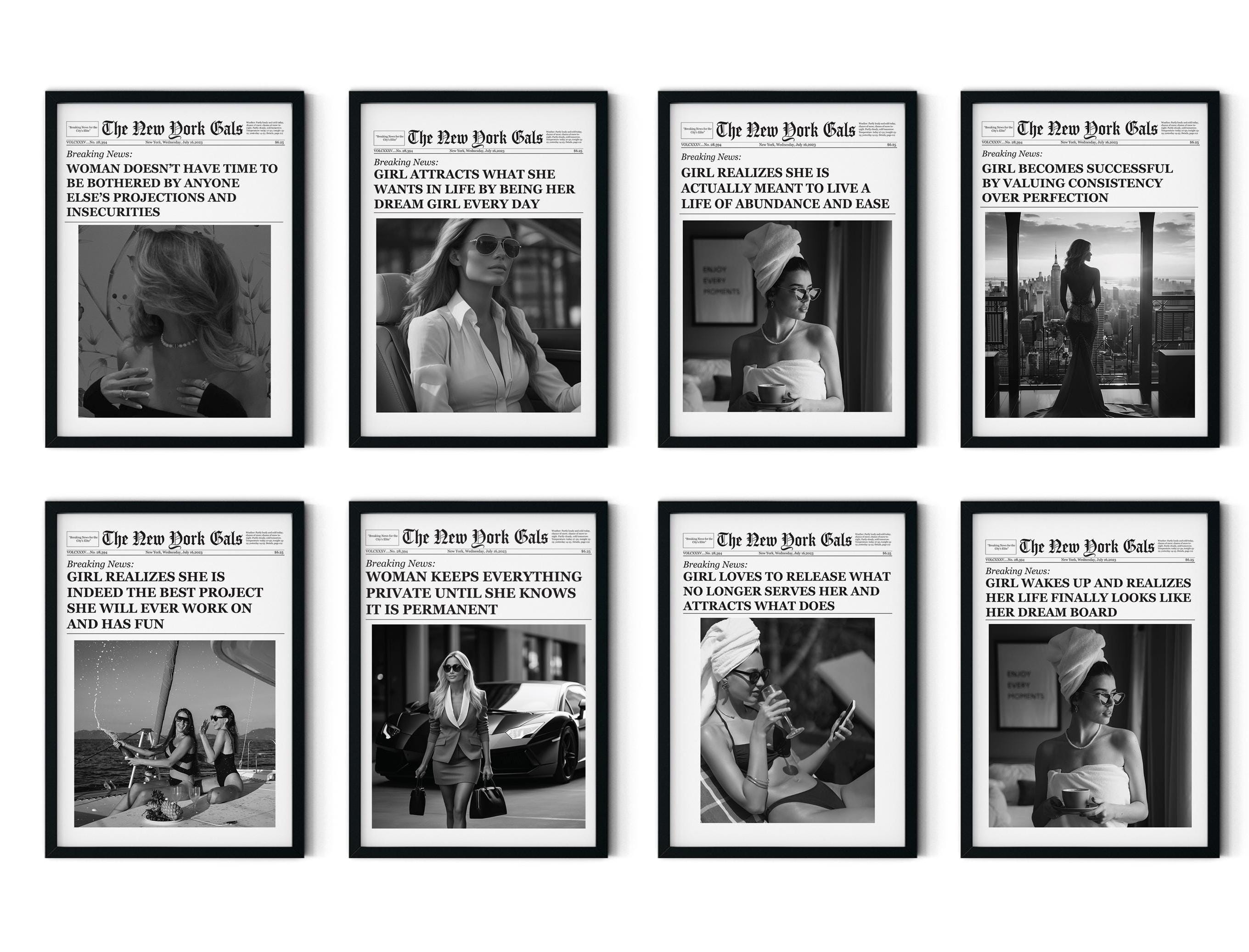 New York Times Style Wall Art – Set of 8 Printable Newspaper Posters ...