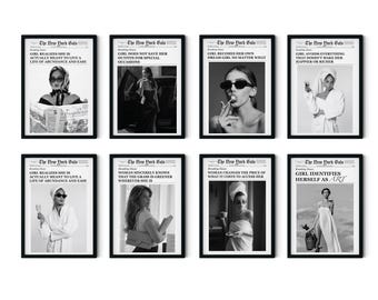 New York Times Style Wall Art – Set of 8 Printable Newspaper Posters | Trendy Black & White Digital Download for Gallery Wall Decor