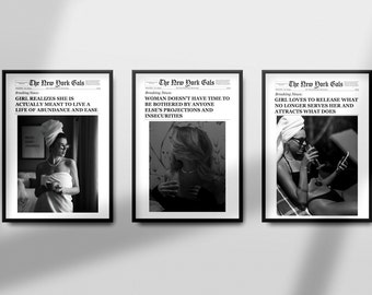 Trendy Wall Art, New York Times Print, Wall Art Set of 3, Bar Cart Wall Art, Y2k Wall Decor, Dorm wall art, Vintage Wall art, Printable