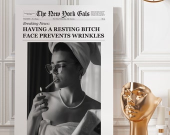 Trendy Wall Art, New York Times Print, Newspaper Print, Bar Cart Wall Art, Girly Wall Art, Y2k Wall Decor, Dorm wall art, Vintage Wall art