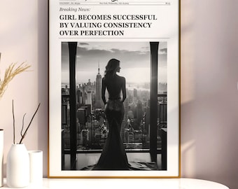 Arte murale di giornale alla moda - Stampa digitale ispirata al New York Times per dormitorio, carrello bar, arredamento femminile, arte estetica vintage per la stanza