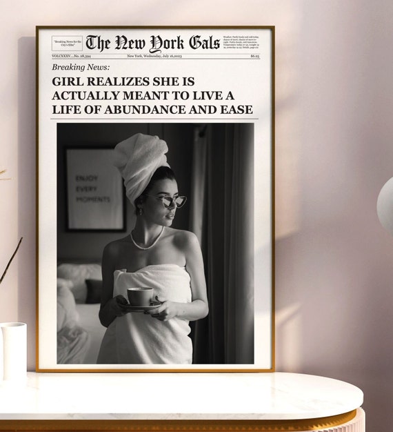 New York Times Digital Wall Art – Black & White Newspaper Style Printable Poster for Modern Minimalist Home or Office Decor – Download Now