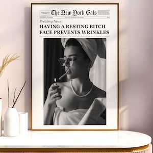 Trendige Wandkunst, New York Times Druck, Zeitungsdruck, Bar Warenkorb Wandkunst, Girly Wandkunst, Y2k Wanddekor, Wohnheim Wandkunst, Vintage Wandkunst
