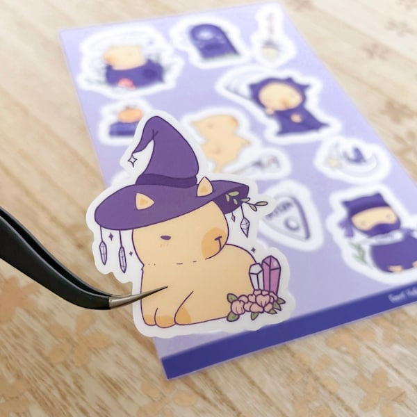 Capybara Halloween Sticker Sheet | Cozy Cute Kawaii Spooky October Autumn Season l Purple Fall Pumpkin Witch Ghost Themed Die-Cut Decal