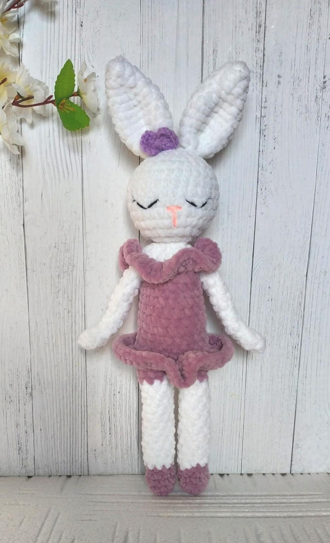 Handmade Crochet Ballerina Bunny, Clouds and Rainbow Nursery Mobile main image 1