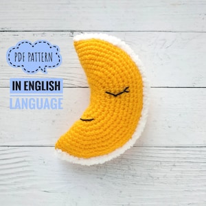 FREE CROCHET CRESCENT pattern: Moon - Amigurumi toy Pdf pattern - Knitted yellow - Crochet sky tutorial - Crochet the Orb of night