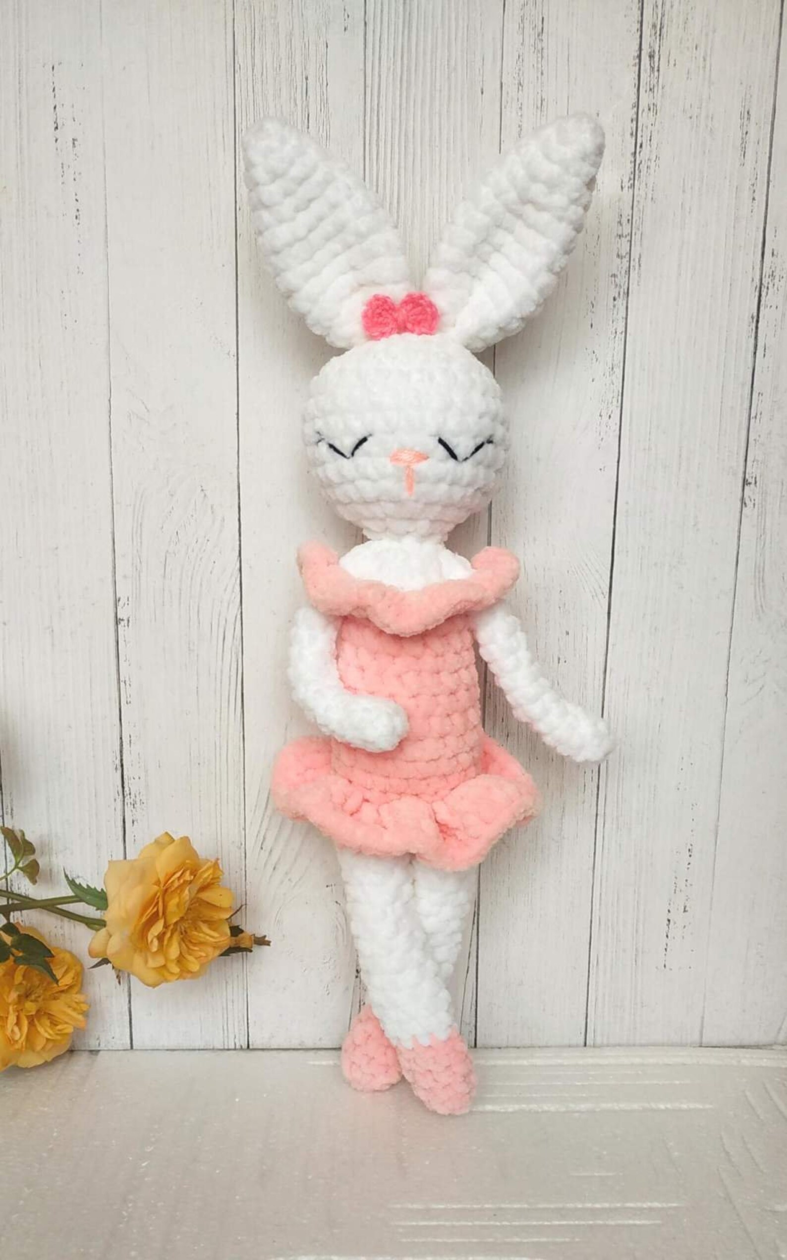Handmade Crochet Ballerina Bunny, Clouds and Rainbow Nursery Mobile