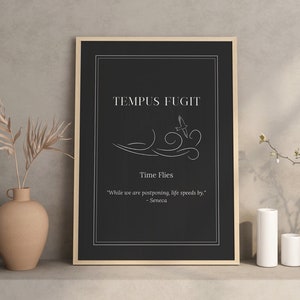 Tempus Fugit, Black Stoicism Print, Seneca Quote, Life Speeds By, Inspirational Wall Art, Motivational Gift, Digital Download