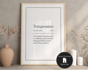 Temperance Definition Print, Stoicism Digital Download, Minimalist Printable Wall Art, Cardinal Virtue