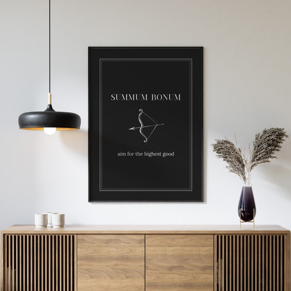 Impression stoïcienne noire, Art Summum Bonum, Affiche de philosophie stoïcienne, Cadeau minimaliste, Téléchargement numérique, Citation latine