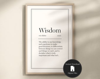 Wisdom Definition Print, Stoicism Digital Download, Minimalist Printable Wall Art, Cardinal Virtue