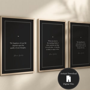 Set of 3 Marcus Aurelius Quotes, Black Stoicism Digital Prints, Minimalist Wall Art, Stoic Posters, Digital Download