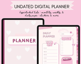Digital Planner, Pink Undated Digital Planner, Pink Digital Planner, GoodNotes Digital Planner, iPad Template, GoodNotes Template