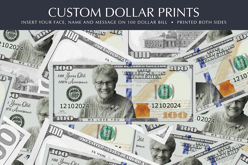 Personalized 100 Dollar Bill Prints, Perfect for the Bride, Birthday ...