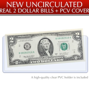 Novas notas de 2 dólares + capa de PVC • Notas de 2 dólares novas e não circuladas • Número de série consecutivo • enviado em 24 horas.