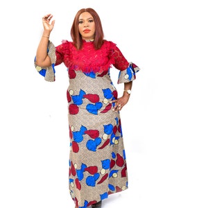 African Ankara dress  with a touch of lace material - Aladuke