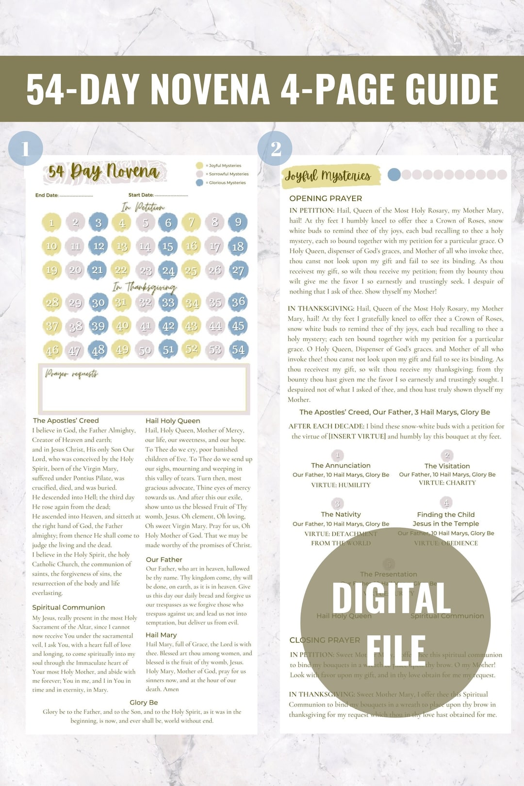 54 Day Rosary Novena • Prayer Guide and Tracker (PDF/JPG ) • Instant