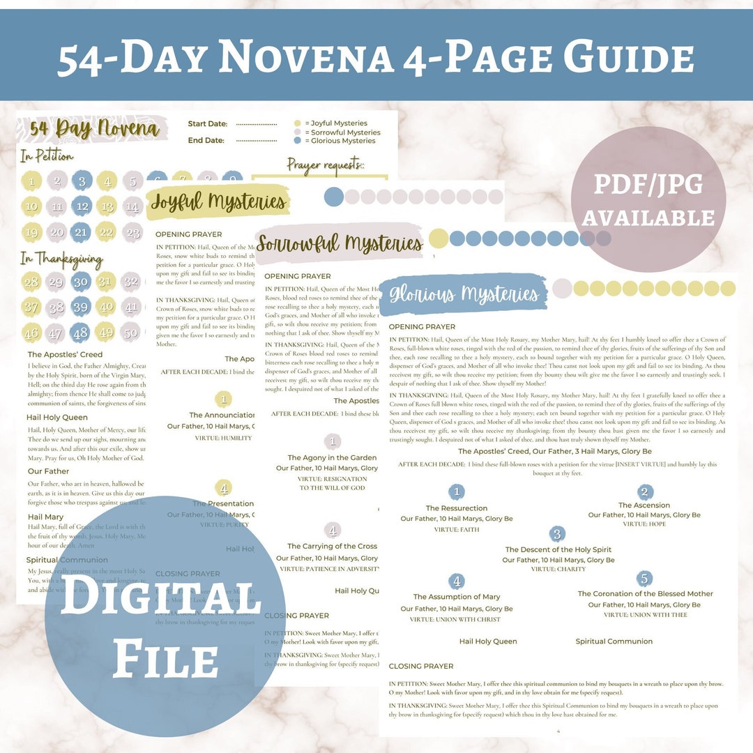 54 Day Rosary Novena • PRINTABLE Prayer Guide and Tracker (PDF/JPG