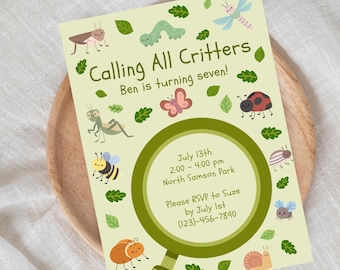 Digital Editable Calling All Critters Invitation | Birthday Party | Kids | Boys | Insects Bugs Creatures