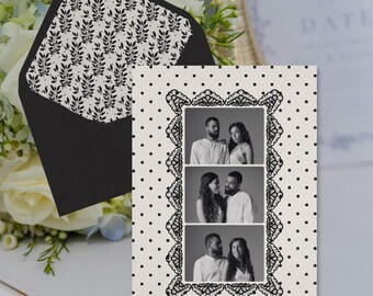 Save the Date Polka Dot Lace Invitation | Cream Wedding Design (Digital Download)